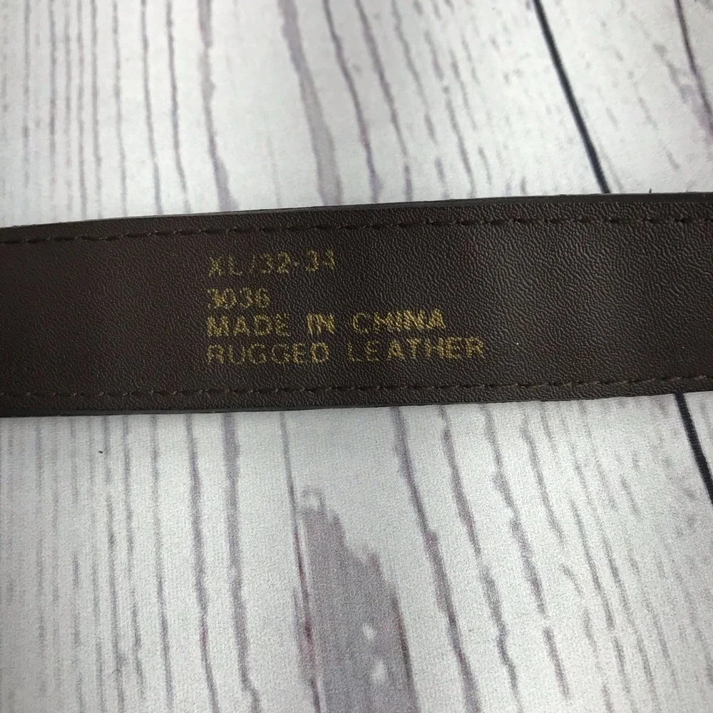 Chocolate brown suede whipstitch belt XL brass bkl